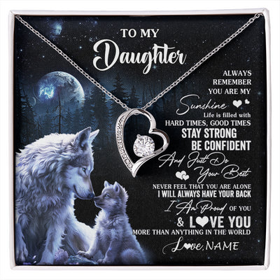 Forever Love Necklace 14K White Gold Finish | 1 | Personalized To My Daughter Wolf Necklace From Dad Mom Mother Always Remember Daughter Birthday Graduation Christmas Customized Gift Box Message Card | siriusteestore