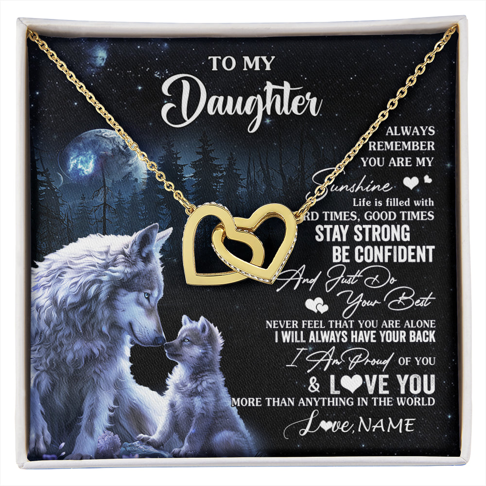 Interlocking Hearts Necklace 18K Yellow Gold Finish | 1 | Personalized To My Daughter Wolf Necklace From Dad Mom Mother Always Remember Daughter Birthday Graduation Christmas Customized Gift Box Message Card | siriusteestore
