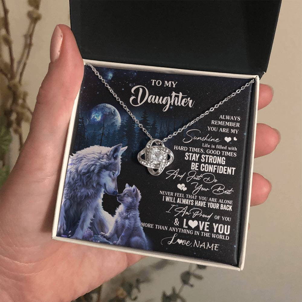 Love Knot Necklace 14K White Gold Finish | 2 | Personalized To My Daughter Wolf Necklace From Dad Mom Mother Always Remember Daughter Birthday Graduation Christmas Customized Gift Box Message Card | siriusteestore