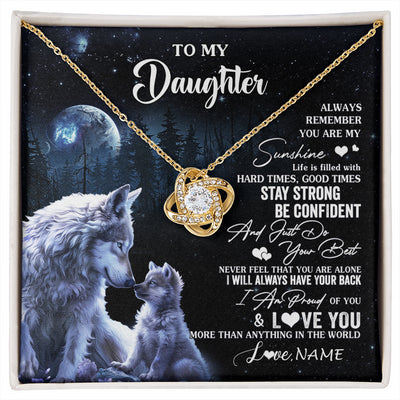 Love Knot Necklace 18K Yellow Gold Finish | 1 | Personalized To My Daughter Wolf Necklace From Dad Mom Mother Always Remember Daughter Birthday Graduation Christmas Customized Gift Box Message Card | siriusteestore