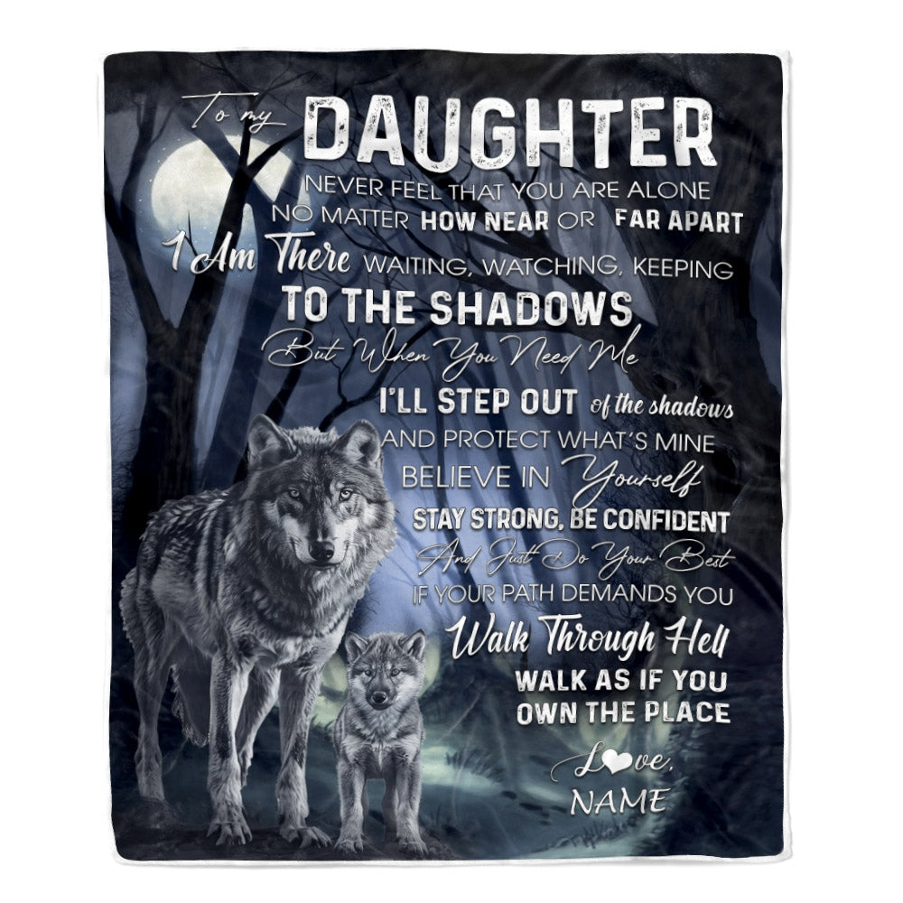 Personalized To My Daughter from Mom Blanket Never Feel You Are Alone Wolf Moon Night Dark Forest Family Love Daughter Birthday Christmas Fleece Blanket | siriusteestore