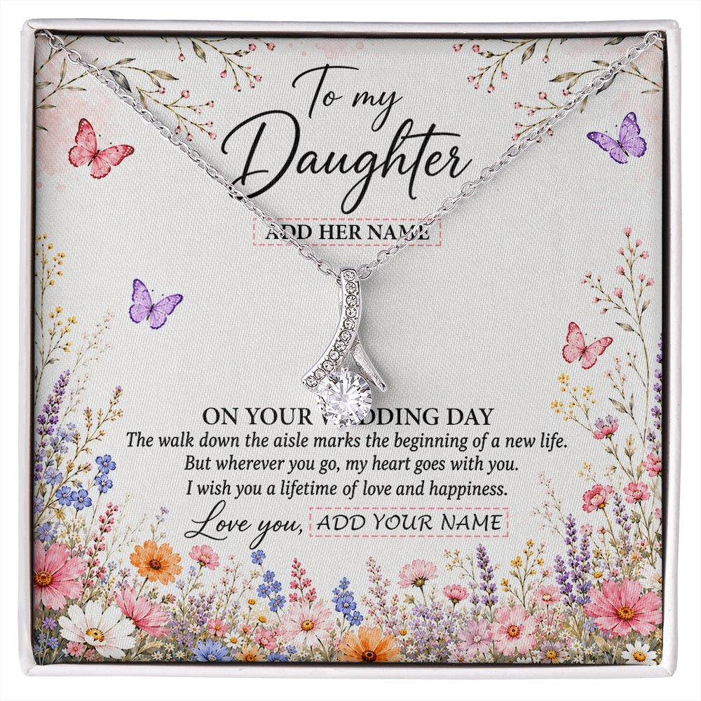Alluring Beauty Necklace 14K White Gold Finish | 1 | Personalized To My Daughter on Wedding Day Necklace From Mom Bridal Shower Gift for Bride from Mom Custom Name for Daughter Wedding Gift Box Message Card | https://siriusteestore.