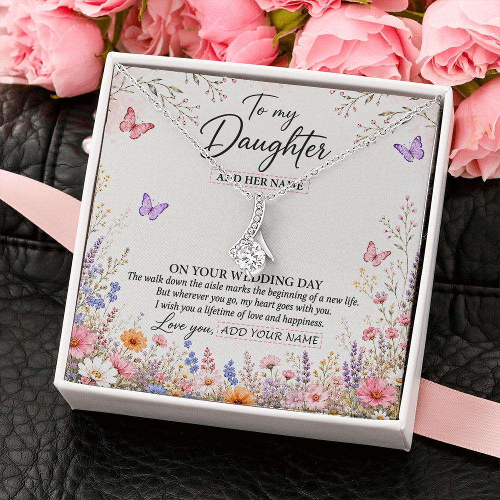 Alluring Beauty Necklace 14K White Gold Finish | 2 | Personalized To My Daughter on Wedding Day Necklace From Mom Bridal Shower Gift for Bride from Mom Custom Name for Daughter Wedding Gift Box Message Card | https://siriusteestore.