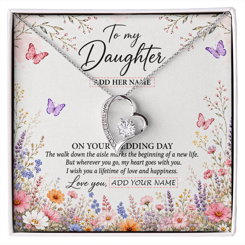 Forever Love Necklace 14K White Gold Finish | 1 | Personalized To My Daughter on Wedding Day Necklace From Mom Bridal Shower Gift for Bride from Mom Custom Name for Daughter Wedding Gift Box Message Card | https://siriusteestore.