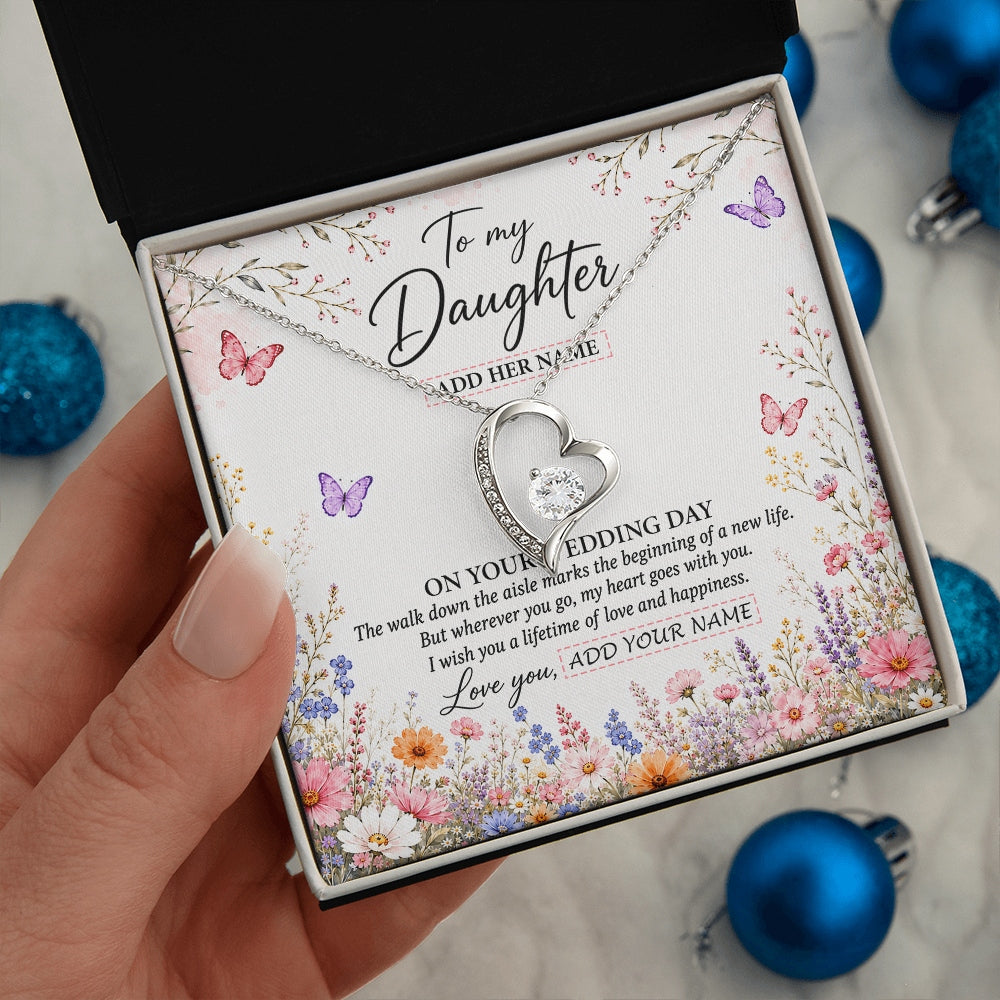 Forever Love Necklace 14K White Gold Finish | 2 | Personalized To My Daughter on Wedding Day Necklace From Mom Bridal Shower Gift for Bride from Mom Custom Name for Daughter Wedding Gift Box Message Card | https://siriusteestore.