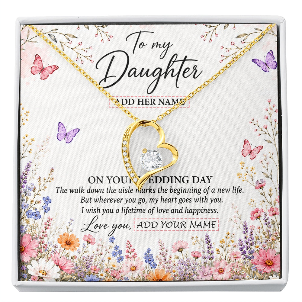 Forever Love Necklace 18K Yellow Gold Finish | 1 | Personalized To My Daughter on Wedding Day Necklace From Mom Bridal Shower Gift for Bride from Mom Custom Name for Daughter Wedding Gift Box Message Card | https://siriusteestore.