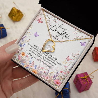 Forever Love Necklace 18K Yellow Gold Finish | 2 | Personalized To My Daughter on Wedding Day Necklace From Mom Bridal Shower Gift for Bride from Mom Custom Name for Daughter Wedding Gift Box Message Card | https://siriusteestore.