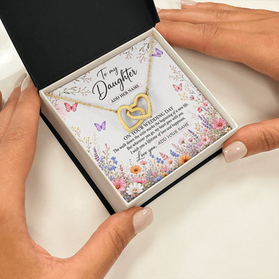 Interlocking Hearts Necklace 18K Yellow Gold Finish | 2 | Personalized To My Daughter on Wedding Day Necklace From Mom Bridal Shower Gift for Bride from Mom Custom Name for Daughter Wedding Gift Box Message Card | https://siriusteestore.