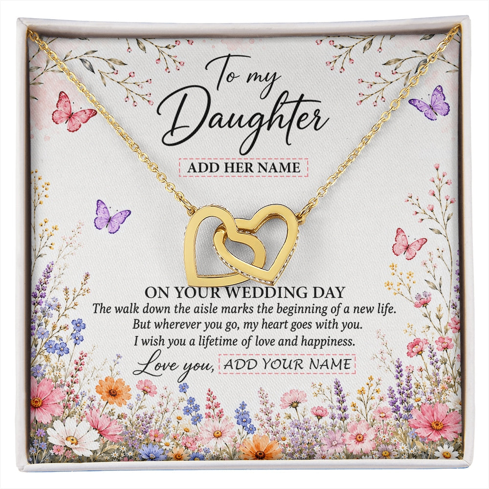 Interlocking Hearts Necklace 18K Yellow Gold Finish | 1 | Personalized To My Daughter on Wedding Day Necklace From Mom Bridal Shower Gift for Bride from Mom Custom Name for Daughter Wedding Gift Box Message Card | https://siriusteestore.