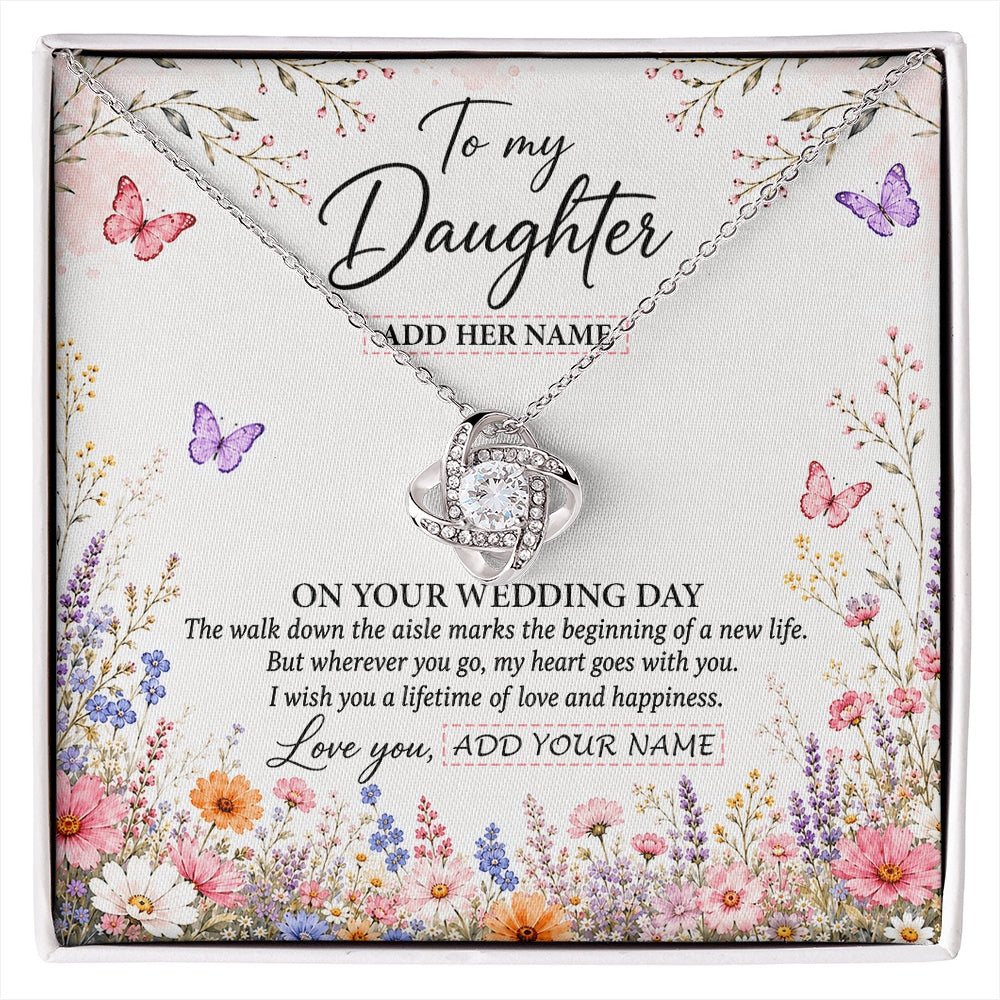 Love Knot Necklace 14K White Gold Finish | 1 | Personalized To My Daughter on Wedding Day Necklace From Mom Bridal Shower Gift for Bride from Mom Custom Name for Daughter Wedding Gift Box Message Card | https://siriusteestore.
