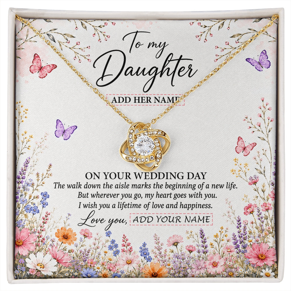 Love Knot Necklace 18K Yellow Gold Finish | 1 | Personalized To My Daughter on Wedding Day Necklace From Mom Bridal Shower Gift for Bride from Mom Custom Name for Daughter Wedding Gift Box Message Card | https://siriusteestore.