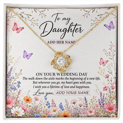 Love Knot Necklace 18K Yellow Gold Finish | 1 | Personalized To My Daughter on Wedding Day Necklace From Mom Bridal Shower Gift for Bride from Mom Custom Name for Daughter Wedding Gift Box Message Card | https://siriusteestore.