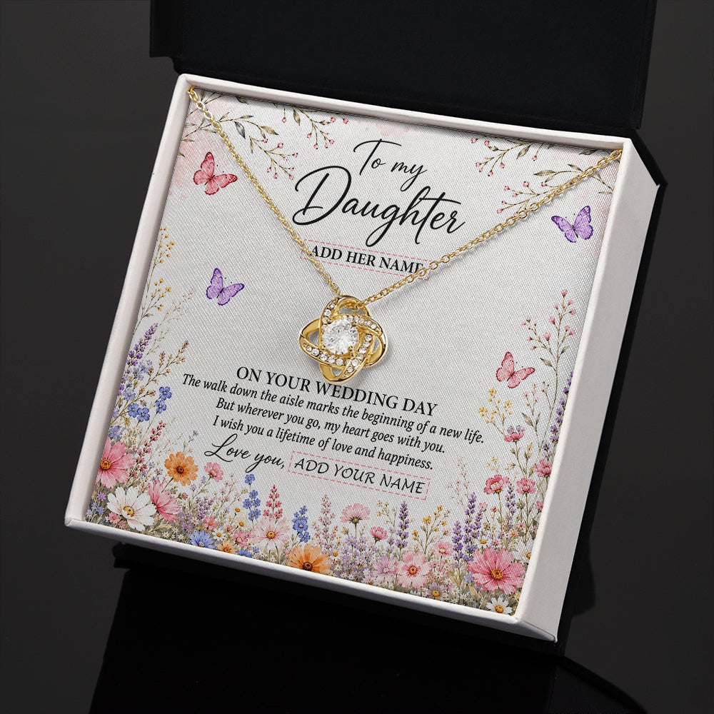 Love Knot Necklace 18K Yellow Gold Finish | 2 | Personalized To My Daughter on Wedding Day Necklace From Mom Bridal Shower Gift for Bride from Mom Custom Name for Daughter Wedding Gift Box Message Card | https://siriusteestore.