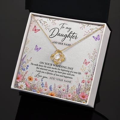 Love Knot Necklace 18K Yellow Gold Finish | 2 | Personalized To My Daughter on Wedding Day Necklace From Mom Bridal Shower Gift for Bride from Mom Custom Name for Daughter Wedding Gift Box Message Card | https://siriusteestore.