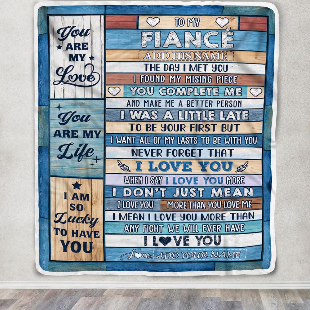 Personalized To My Fiancé Blanket Wood The Day I Met You Future Husband Birthday Gifts Romantic Valentines Day For Him Christmas Customized Fleece Blanket | siriusteestore