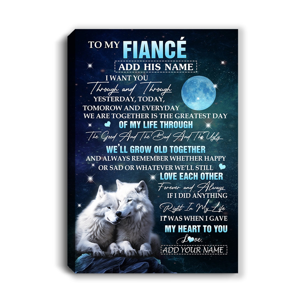 Personalized To My Fiancé Canvas From Fiancée I Want You Wolf Fiancé Birthday Gifts For Him Anniversary Valentines Christmas Custom Wall Art Framed Canvas | siriusteestore