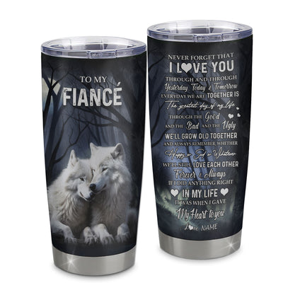 Personalized To My Fiancé Tumbler From Fiancée Stainless Steel Cup Wolf Never Forget That I Love You Fiancé Birthday Valentine Anniversary Day Christmas Travel Mug | siriusteestore