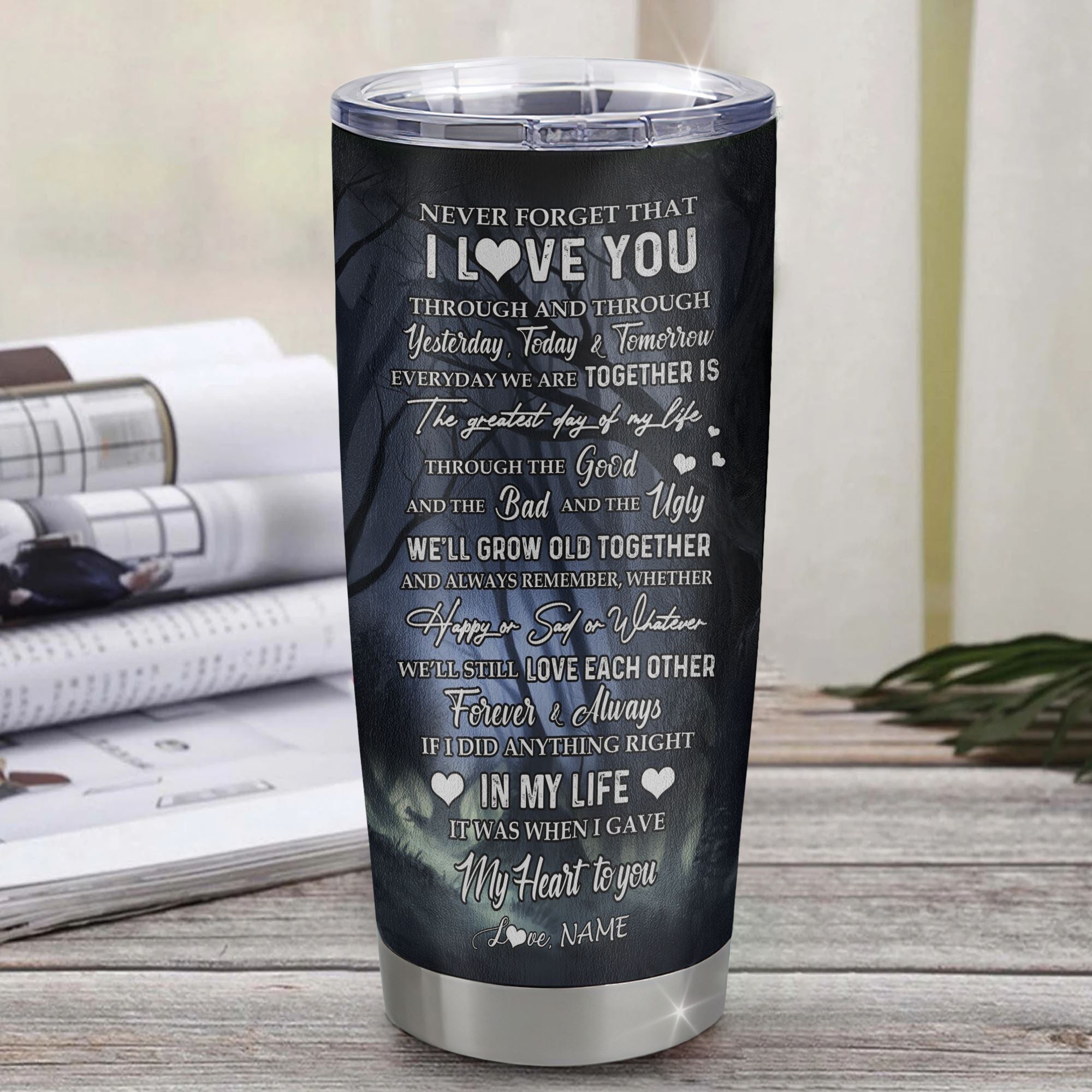 Personalized To My Fiancé Tumbler From Fiancée Stainless Steel Cup Wolf Never Forget That I Love You Fiancé Birthday Valentine Anniversary Day Christmas Travel Mug | siriusteestore