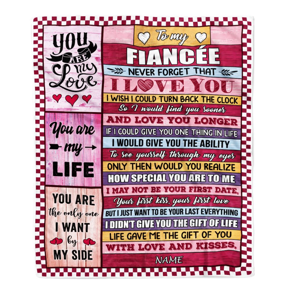Personalized To My Fiancée Blanket From Fiancé Wood Never Forget I Love You Birthday Anniversary Valentines Day Christmas Customized Gift Fleece Blanket | siriusteestore