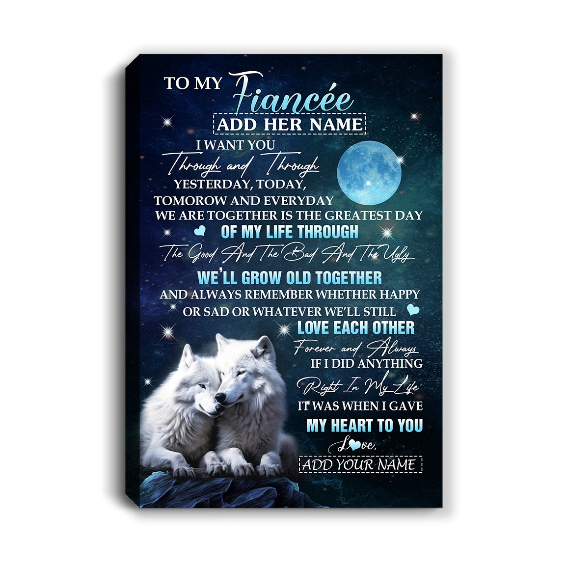 Personalized To My Fiancée Canvas From Fiancé I Want You Wolf Fiancee Birthday Gifts For Her Anniversary Valentines Christmas Custom Wall Art Framed Canvas | siriusteestore