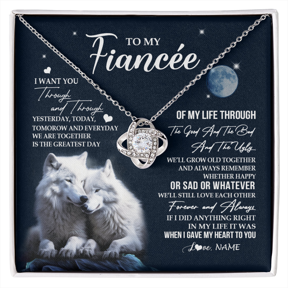 Love Knot Necklace 14K White Gold Finish | 1 | Personalized To My Fiancée Canvas From Fiancé I Want You Wolf Fiancee Birthday Gifts For Her Anniversary Valentines Day Christmas Custom Wall Art Print Framed Canvas | siriusteestore