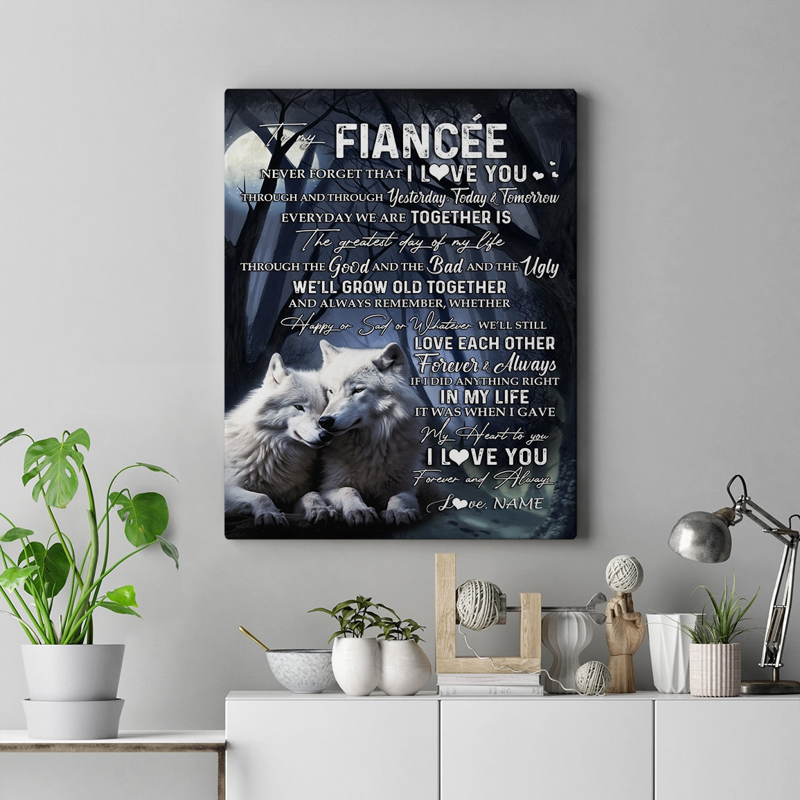 Personalized To My Fiancée Canvas From Fiancé Wolf Never Forget That I Love You Fiancée Birthday Valentine Anniversary Day Christmas Custom Wall Art Print Framed Canvas | siriusteestore