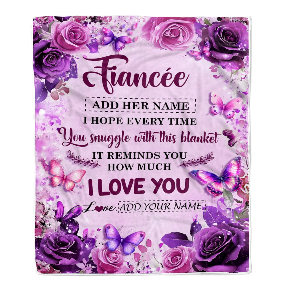 Personalized To My Fiancee Gifts Blanket From Fiance Purple Floral Birthday Gifts For Future Wife Romantic Valentines For Her Christmas Custom Fleece Blanket | siriusteestore
