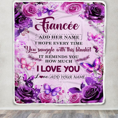 Personalized To My Fiancee Gifts Blanket From Fiance Purple Floral Birthday Gifts For Future Wife Romantic Valentines For Her Christmas Custom Fleece Blanket | siriusteestore