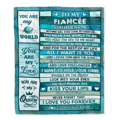 Personalized To My Fiancée Gifts From Husband Blanket Wood Love You Longer Valentines Anniversary Romantic Birthday Gifts For Fiancée Christmas Fleece Blanket | siriusteestore