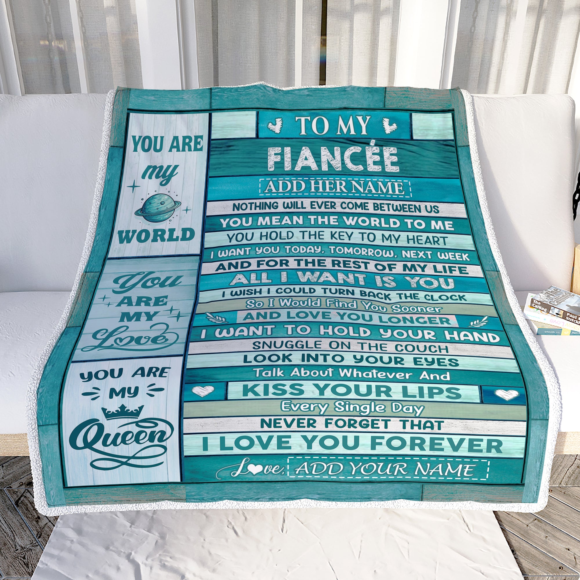 Personalized To My Fiancée Gifts From Husband Blanket Wood Love You Longer Valentines Anniversary Romantic Birthday Gifts For Fiancée Christmas Fleece Blanket | siriusteestore
