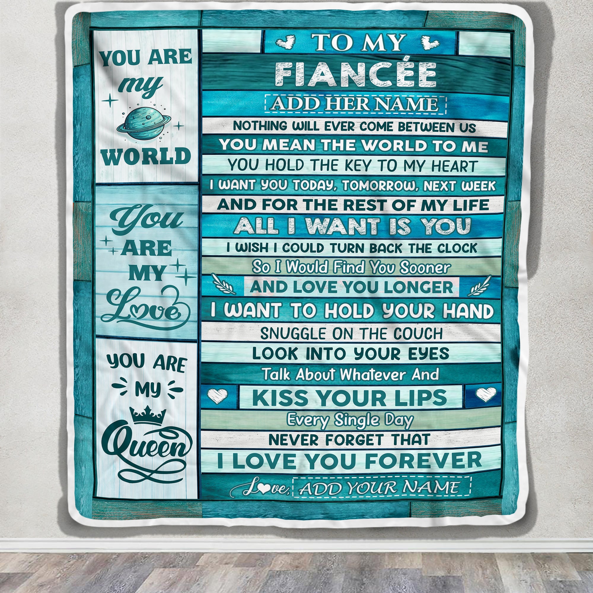 Personalized To My Fiancée Gifts From Husband Blanket Wood Love You Longer Valentines Anniversary Romantic Birthday Gifts For Fiancée Christmas Fleece Blanket | siriusteestore