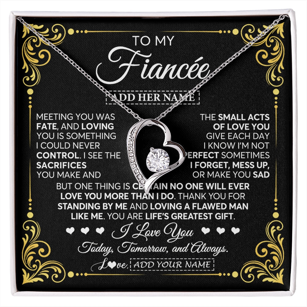 Forever Love Necklace 14K White Gold Finish | 1 | Personalized To My Fiancée Gifts Necklace From Fiancé A Meaningful Romantic Jewelry Gift For Anniversary Birthday Christmas Custom Gift Box Message Card | https://siriusteestore.