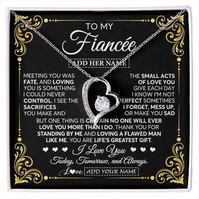 Forever Love Necklace 14K White Gold Finish | 1 | Personalized To My Fiancée Gifts Necklace From Fiancé A Meaningful Romantic Jewelry Gift For Anniversary Birthday Christmas Custom Gift Box Message Card | https://siriusteestore.