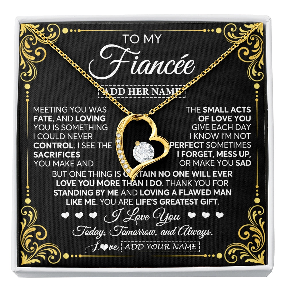 Forever Love Necklace 18K Yellow Gold Finish | 1 | Personalized To My Fiancée Gifts Necklace From Fiancé A Meaningful Romantic Jewelry Gift For Anniversary Birthday Christmas Custom Gift Box Message Card | https://siriusteestore.
