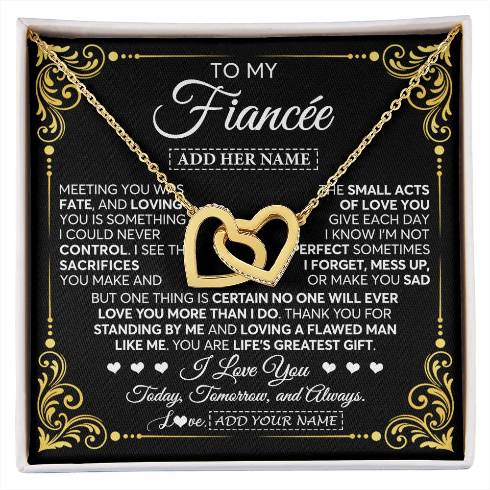 Interlocking Hearts Necklace 18K Yellow Gold Finish | 1 | Personalized To My Fiancée Gifts Necklace From Fiancé A Meaningful Romantic Jewelry Gift For Anniversary Birthday Christmas Custom Gift Box Message Card | https://siriusteestore.