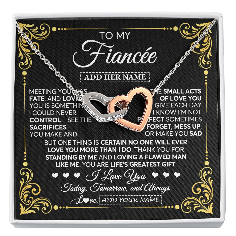 Interlocking Hearts Necklace Stainless Steel & Rose Gold Finish | 1 | Personalized To My Fiancée Gifts Necklace From Fiancé A Meaningful Romantic Jewelry Gift For Anniversary Birthday Christmas Custom Gift Box Message Card | https://siriusteestore.