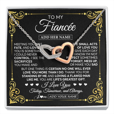 Interlocking Hearts Necklace Stainless Steel & Rose Gold Finish | 1 | Personalized To My Fiancée Gifts Necklace From Fiancé A Meaningful Romantic Jewelry Gift For Anniversary Birthday Christmas Custom Gift Box Message Card | https://siriusteestore.