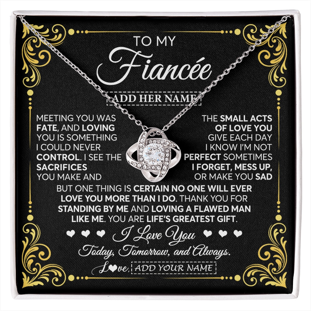 Love Knot Necklace 14K White Gold Finish | 1 | Personalized To My Fiancée Gifts Necklace From Fiancé A Meaningful Romantic Jewelry Gift For Anniversary Birthday Christmas Custom Gift Box Message Card | https://siriusteestore.
