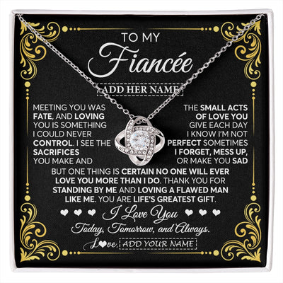 Love Knot Necklace 14K White Gold Finish | 1 | Personalized To My Fiancée Gifts Necklace From Fiancé A Meaningful Romantic Jewelry Gift For Anniversary Birthday Christmas Custom Gift Box Message Card | https://siriusteestore.
