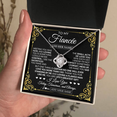 Love Knot Necklace 14K White Gold Finish | 2 | Personalized To My Fiancée Gifts Necklace From Fiancé A Meaningful Romantic Jewelry Gift For Anniversary Birthday Christmas Custom Gift Box Message Card | https://siriusteestore.