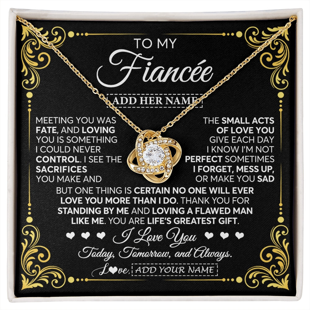Love Knot Necklace 18K Yellow Gold Finish | 1 | Personalized To My Fiancée Gifts Necklace From Fiancé A Meaningful Romantic Jewelry Gift For Anniversary Birthday Christmas Custom Gift Box Message Card | https://siriusteestore.