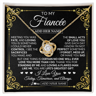 Love Knot Necklace 18K Yellow Gold Finish | 1 | Personalized To My Fiancée Gifts Necklace From Fiancé A Meaningful Romantic Jewelry Gift For Anniversary Birthday Christmas Custom Gift Box Message Card | https://siriusteestore.