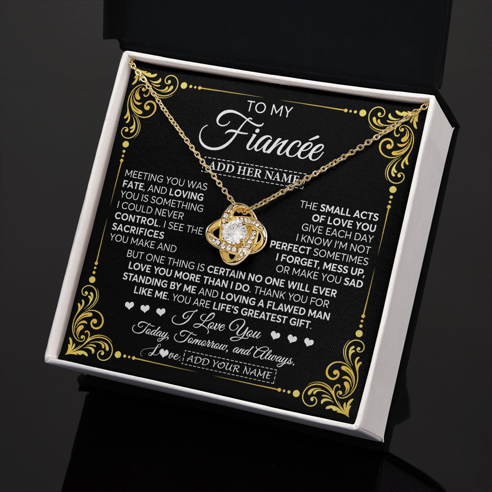 Love Knot Necklace 18K Yellow Gold Finish | 2 | Personalized To My Fiancée Gifts Necklace From Fiancé A Meaningful Romantic Jewelry Gift For Anniversary Birthday Christmas Custom Gift Box Message Card | https://siriusteestore.