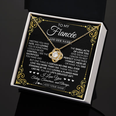 Love Knot Necklace 18K Yellow Gold Finish | 2 | Personalized To My Fiancée Gifts Necklace From Fiancé A Meaningful Romantic Jewelry Gift For Anniversary Birthday Christmas Custom Gift Box Message Card | https://siriusteestore.