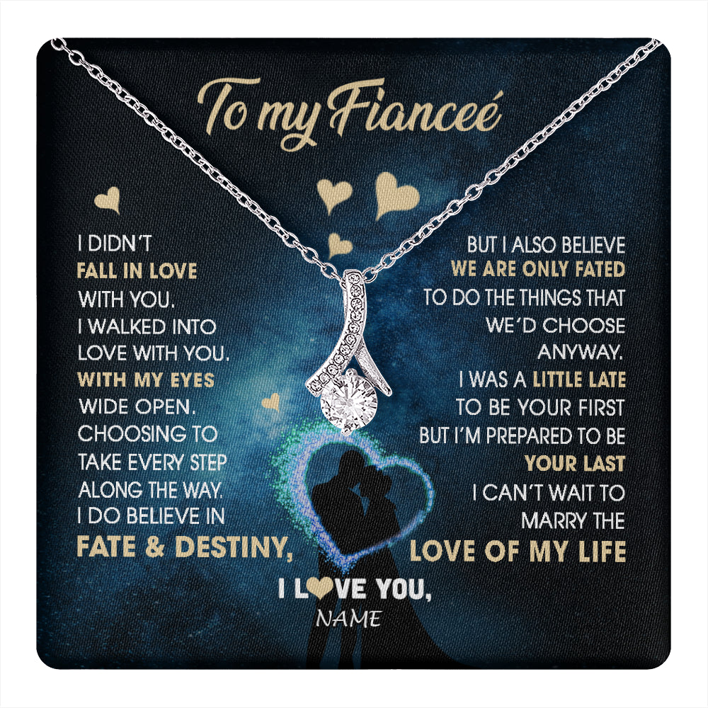 Alluring Beauty Necklace 14K White Gold Finish | 1 | Personalized To My Fiancee Necklace Fall In Love With You Future Wife Birthday Anniversary Romantic Valentines Day Christmas Customized Gift Box Message Card | siriusteestore