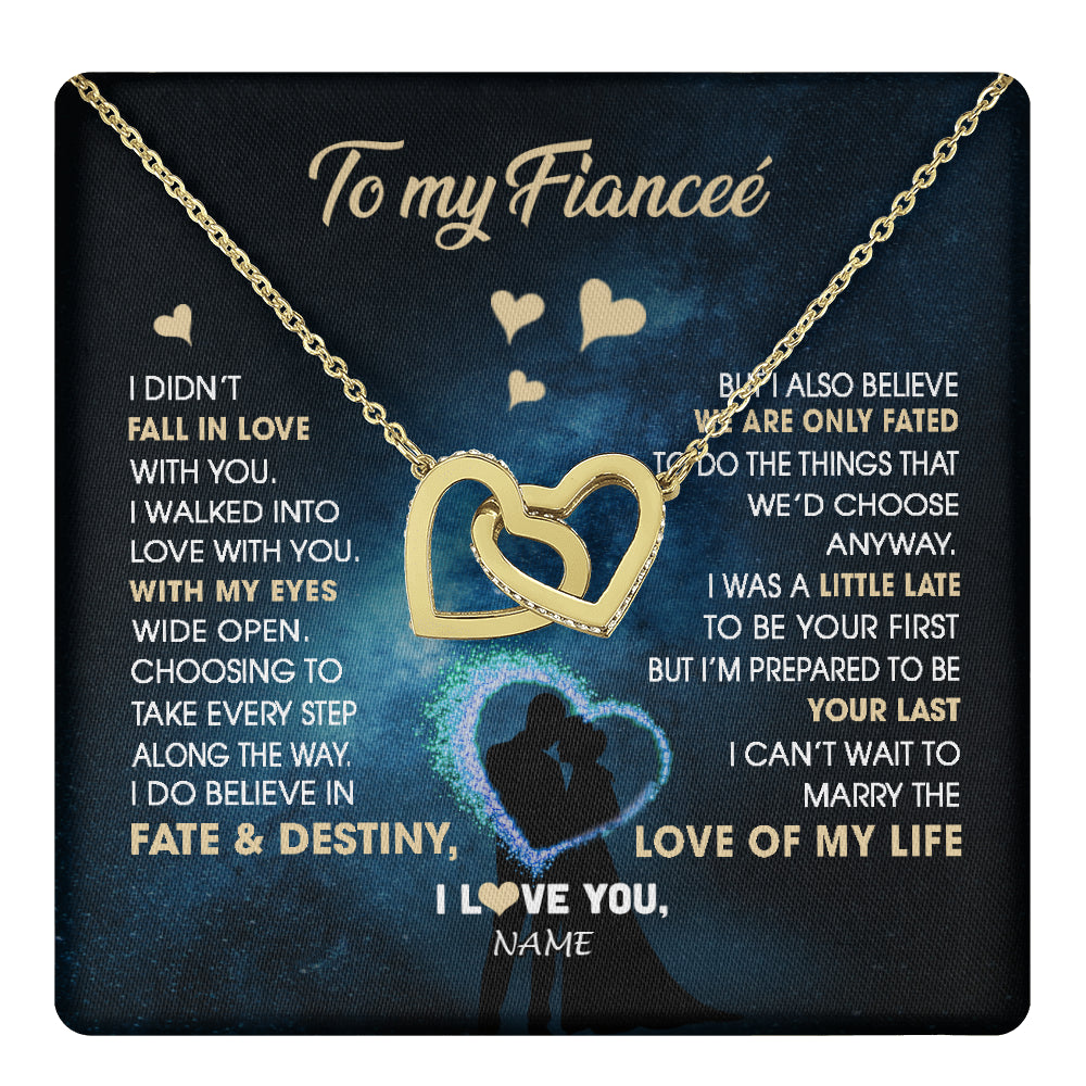 Interlocking Hearts Necklace 18K Yellow Gold Finish | 1 | Personalized To My Fiancee Necklace Fall In Love With You Future Wife Birthday Anniversary Romantic Valentines Day Christmas Customized Gift Box Message Card | siriusteestore