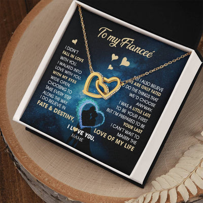Interlocking Hearts Necklace 18K Yellow Gold Finish | Personalized To My Fiancee Necklace Fall In Love With You Future Wife Birthday Anniversary Romantic Valentines Day Christmas Customized Gift Box Message Card | siriusteestore