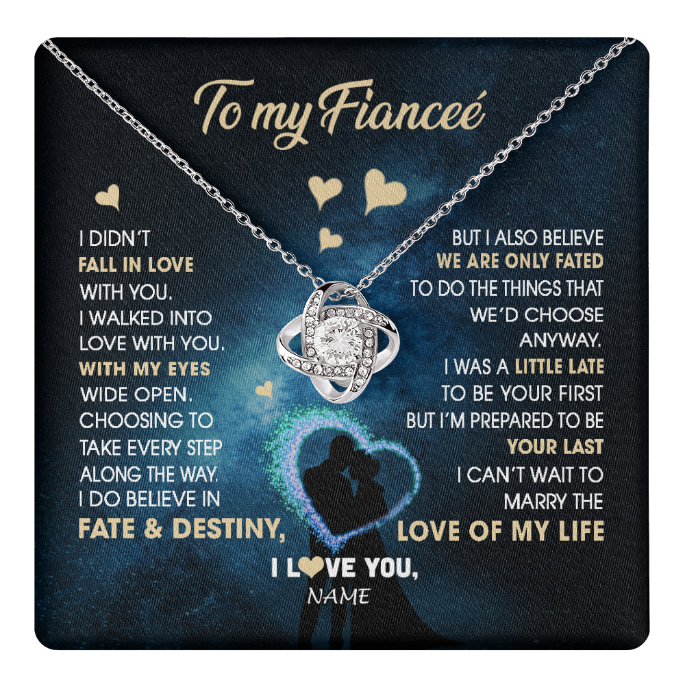 Love Knot Necklace 14K White Gold Finish | 1 | Personalized To My Fiancee Necklace Fall In Love With You Future Wife Birthday Anniversary Romantic Valentines Day Christmas Customized Gift Box Message Card | siriusteestore