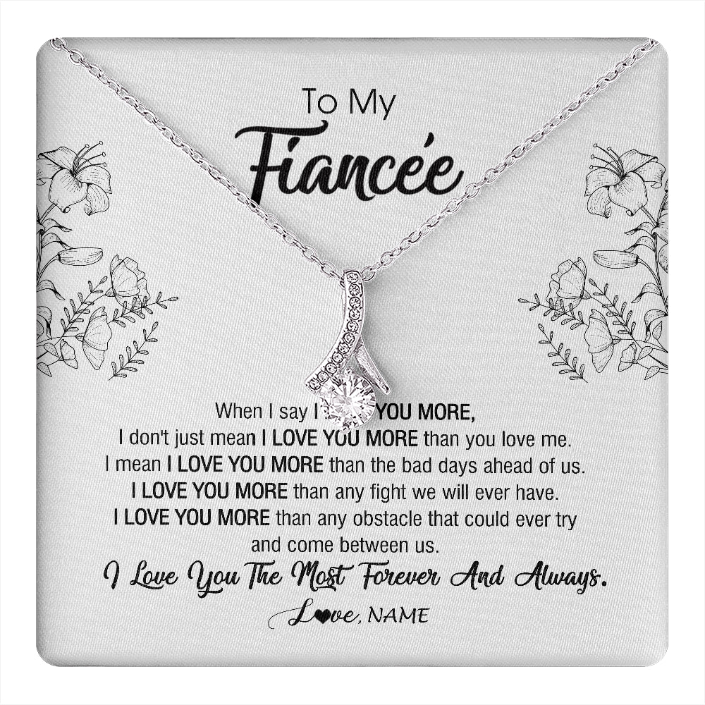 Alluring Beauty Necklace 14K White Gold Finish | 1 | Personalized To My Fiancee Necklace From Fiance I Love You More Girlfriend Birthday Anniversary Wedding Valentines Day Christmas Customized Message Card | siriusteestore