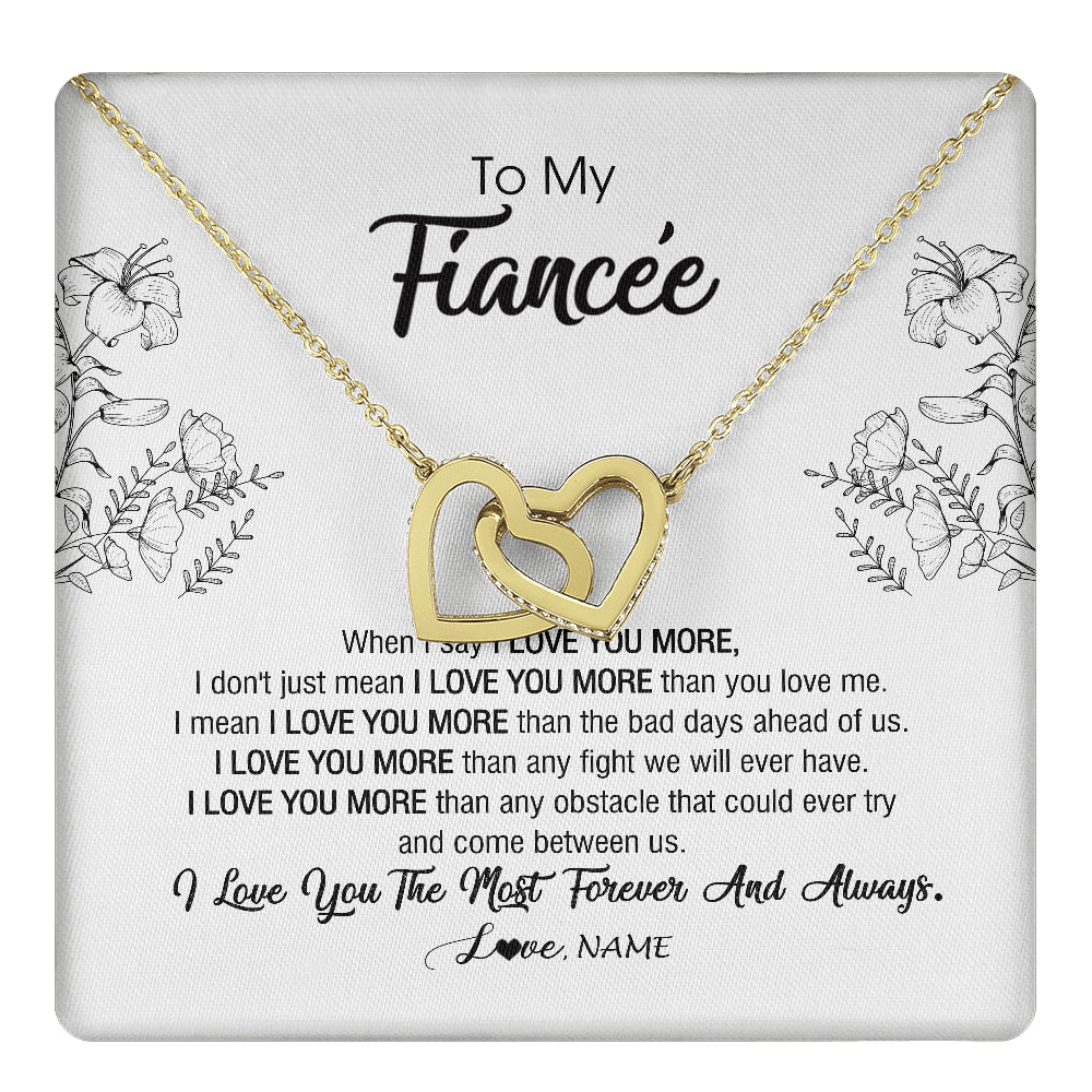 Interlocking Hearts Necklace 18K Yellow Gold Finish | 1 | Personalized To My Fiancee Necklace From Fiance I Love You More Girlfriend Birthday Anniversary Wedding Valentines Day Christmas Customized Message Card | siriusteestore